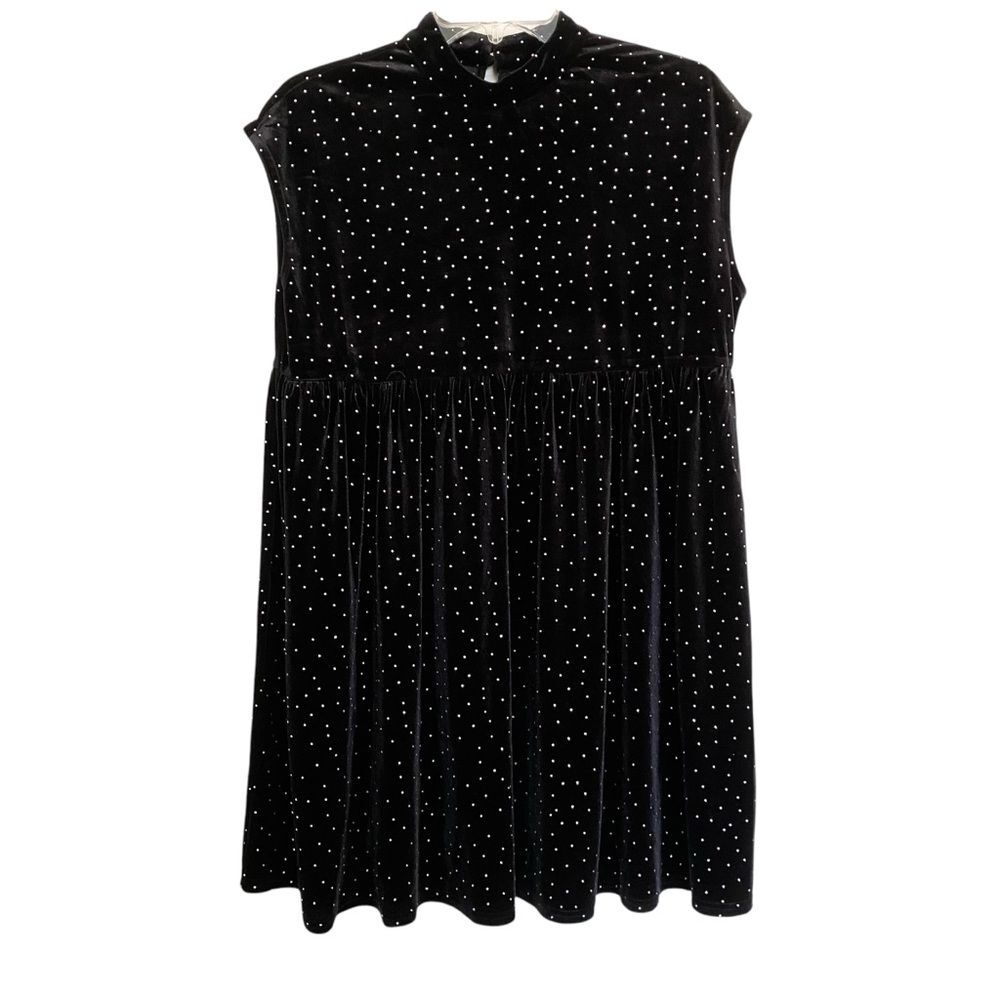 Promesa Mini Black Velvet Jewel High Neck Cap Sleeve Babydoll Dress Size Small